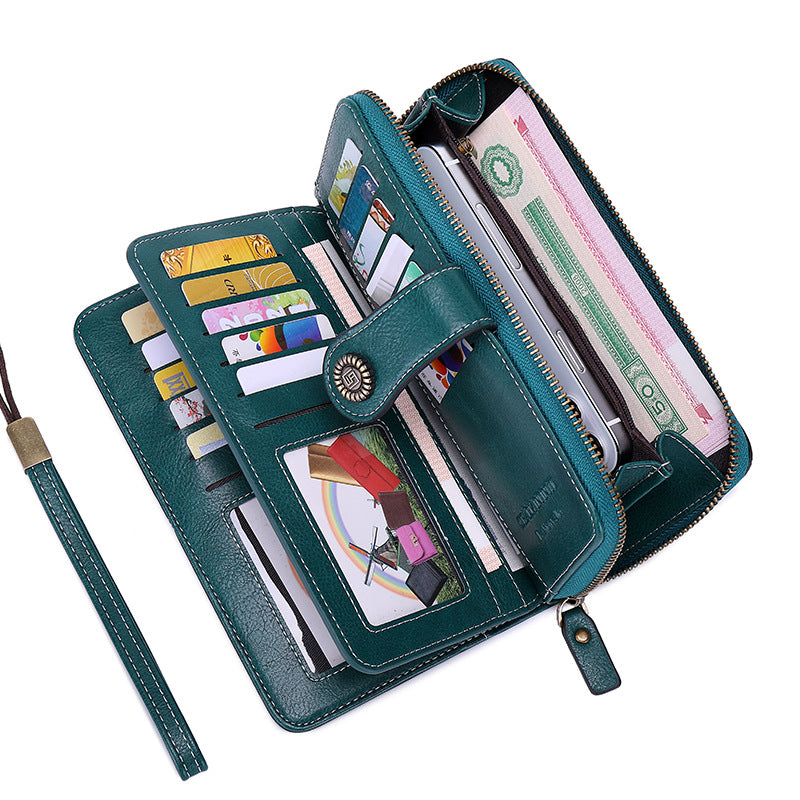 Durable gray zip wallet features