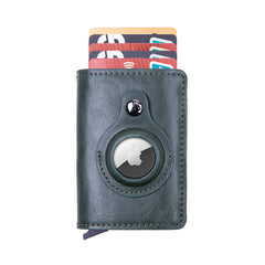 Smart leather wallet with Airtag tracking in black
