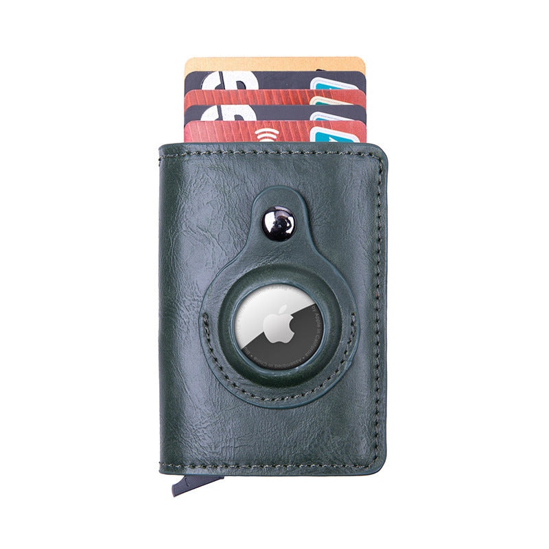 Smart leather wallet with Airtag tracking in black