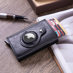 Smart leather wallet in carbon fibre finish