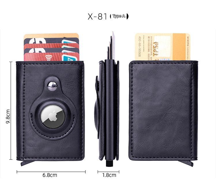 Smart leather wallet with Airtag tracking on display