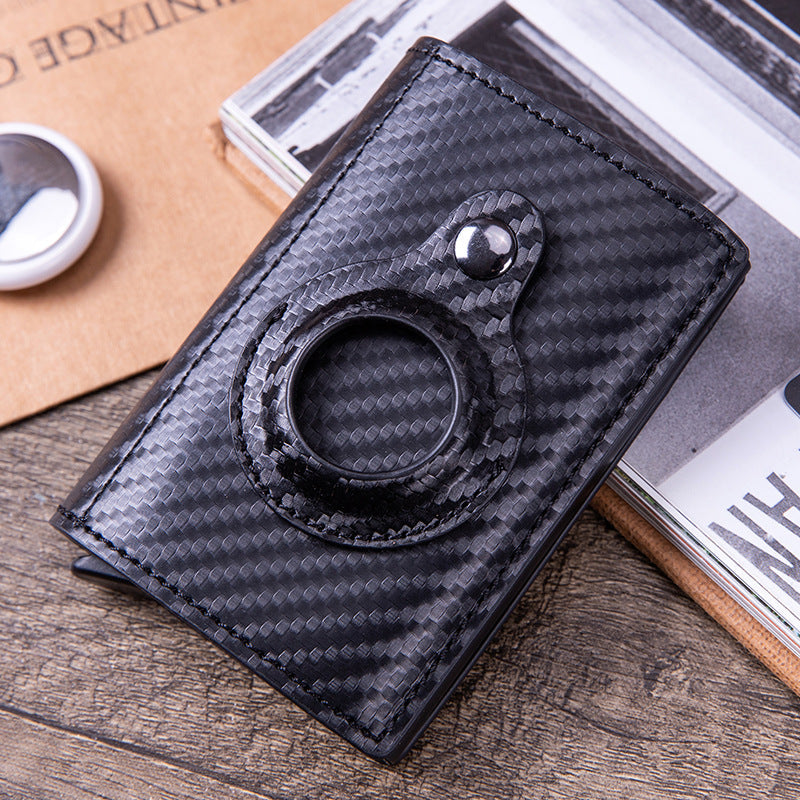 Smart leather wallet in carbon fibre finish