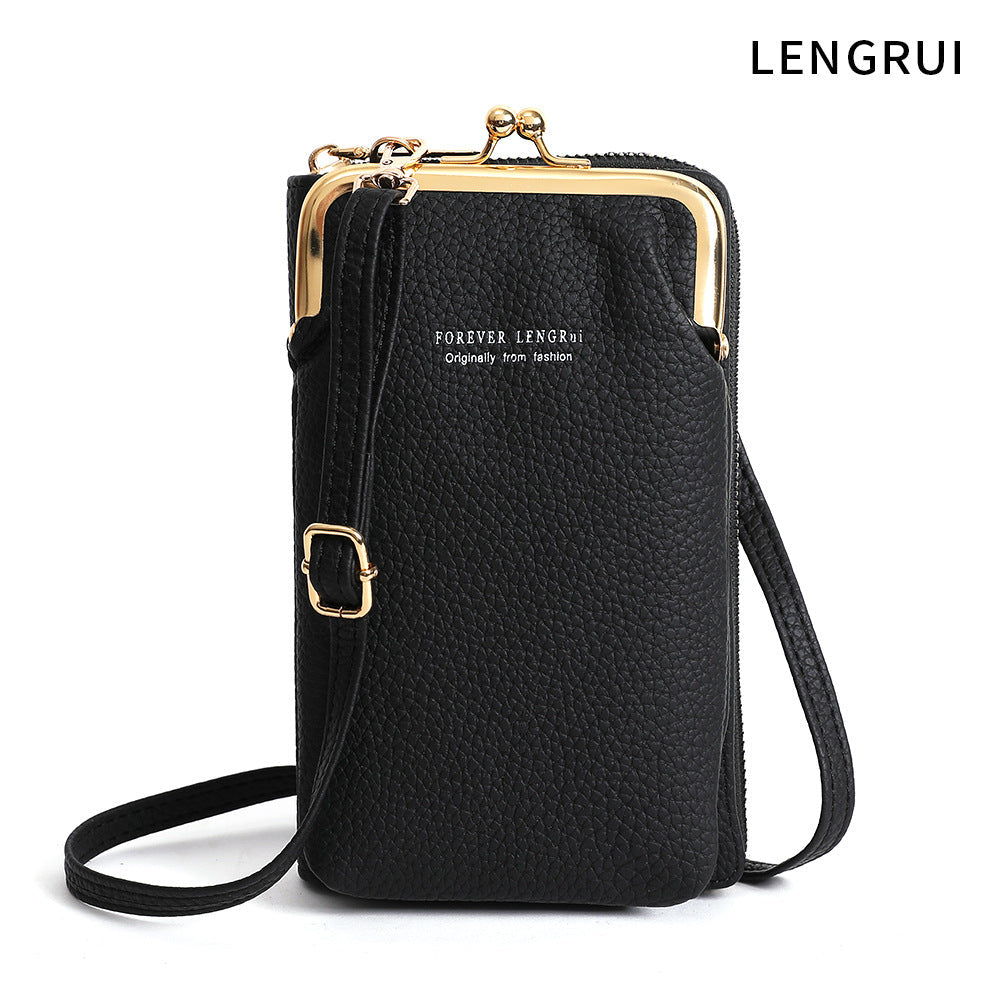 Open view of the mini wallet bag showing inside compartments