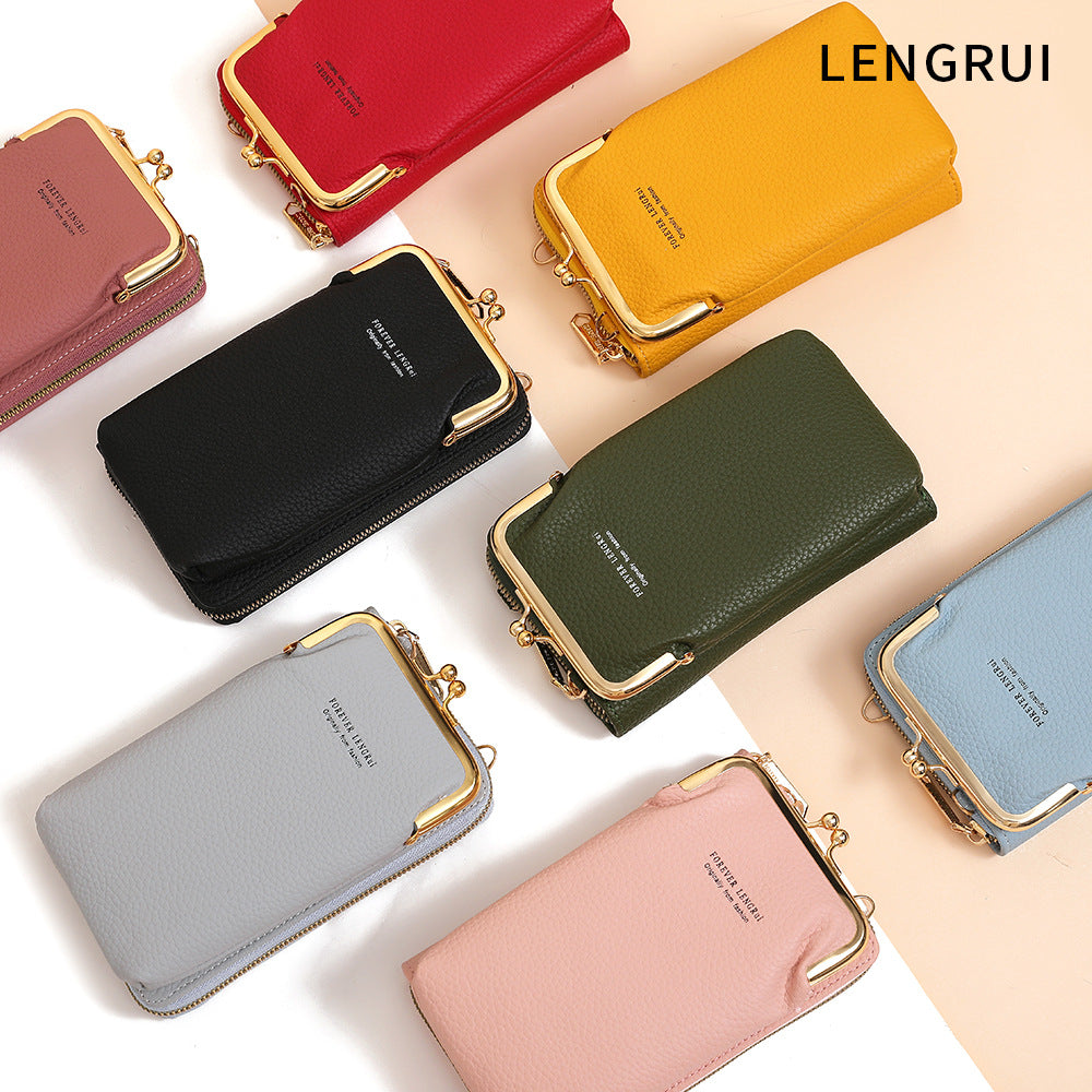 Zipper closure detail of stylish phone wallet bag
