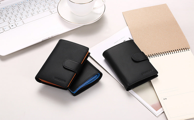 Genuine leather wallet in orange-black colour
