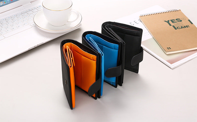 Compact blue-black leather wallet design