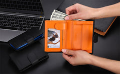 Matte blue leather wallet stylish design