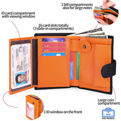 Genuine leather wallet in orange-black colour
