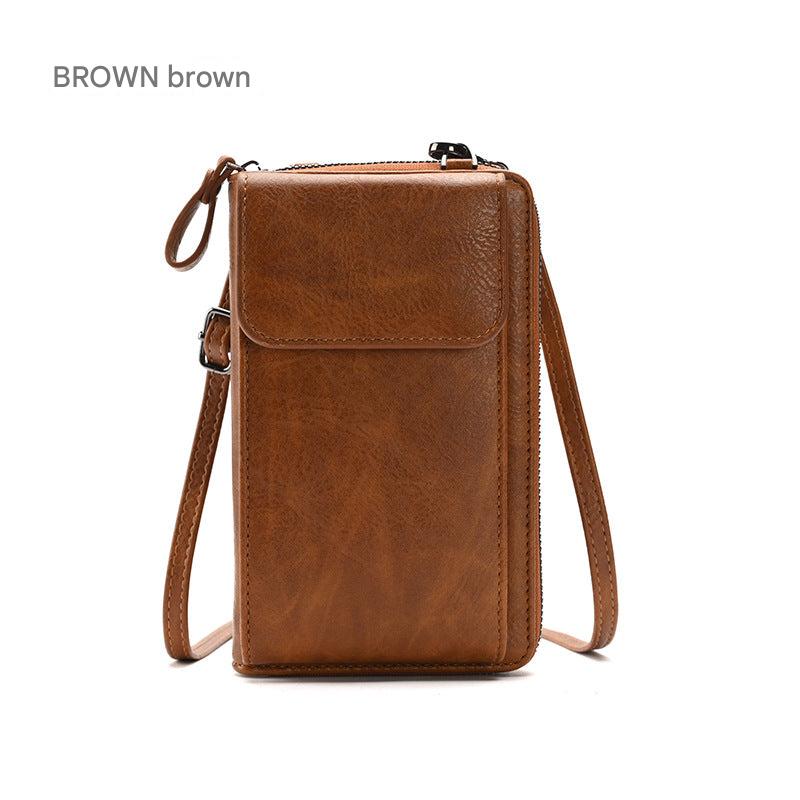 Various colours of women's crossbody wallets