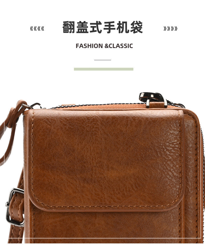 Various colours of women's crossbody wallets