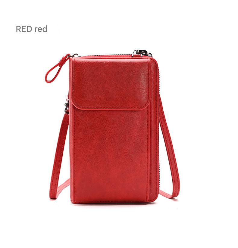 Detailed view of the women's crossbody wallet