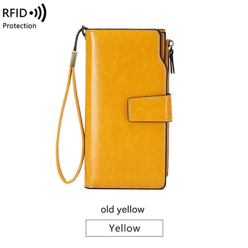 RFID Blocking Vintage PU Leather Long Wallet in Wine Red