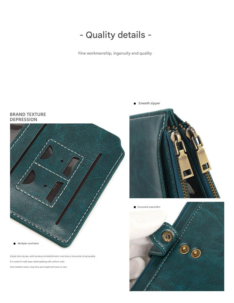 Close-up of wallet materials and textures
