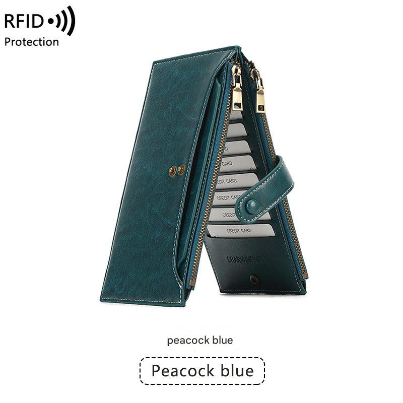 Wallet holding essential cards and a smartphone
