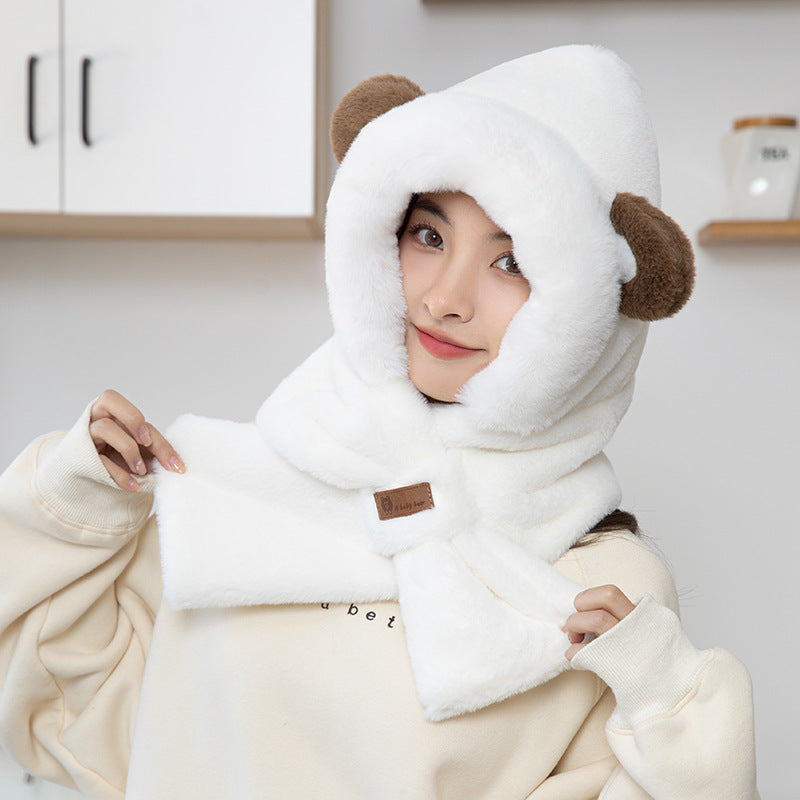 Girls wearing cute bear hat in winter