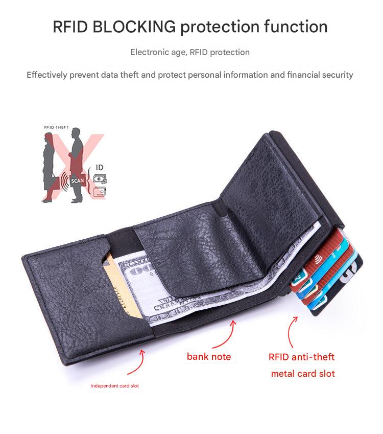 aluminium wallet profile view in hand