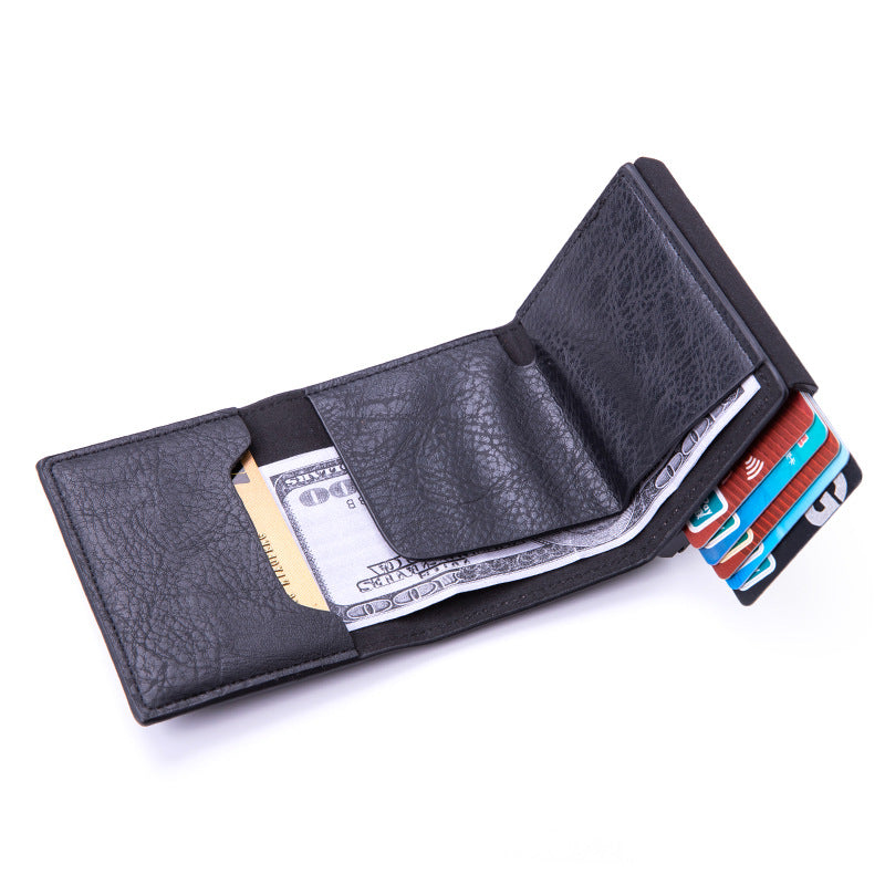 aluminium wallet profile view in hand