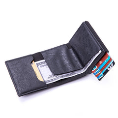 aluminium wallet profile view in hand
