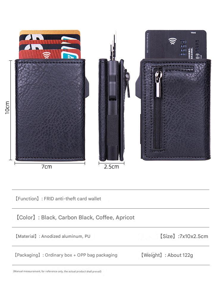 stacked aluminium wallets in various shades
