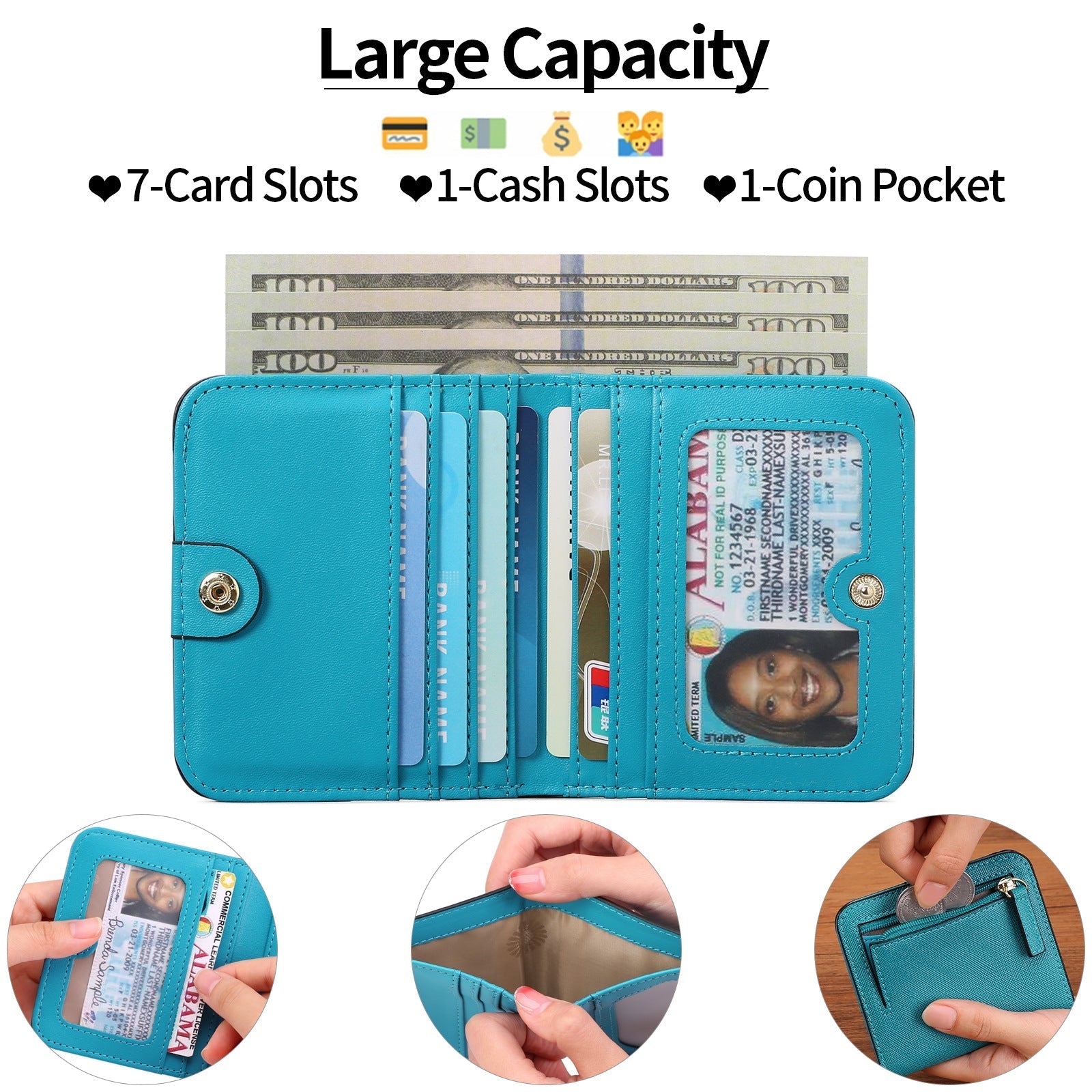 Open view of Women's Slim Wallet showing compartments
