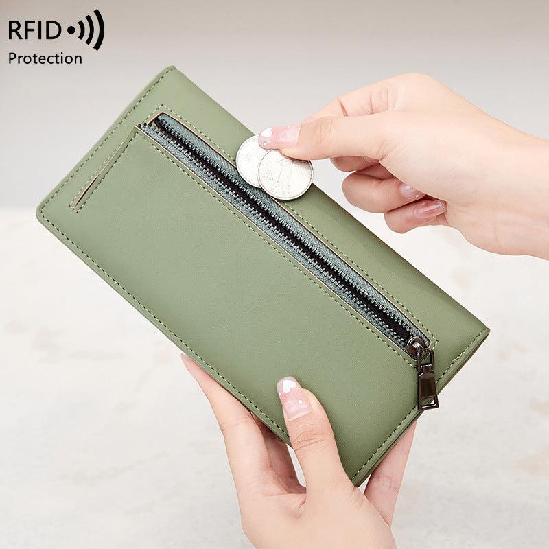 Pink RFID blocking women's wallet zippered