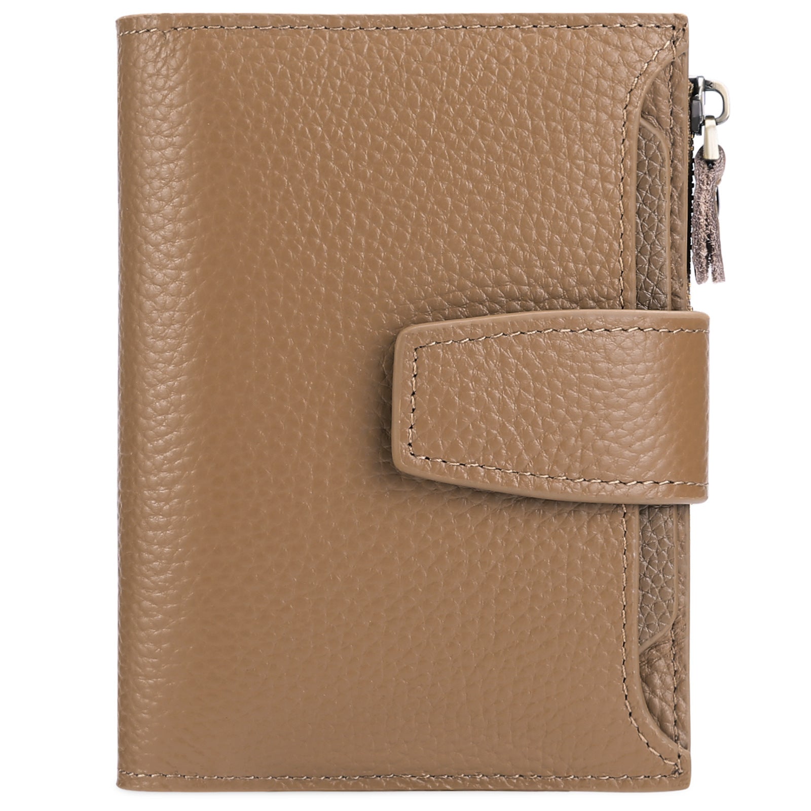 Caramel leather wallet showcased with a gift box