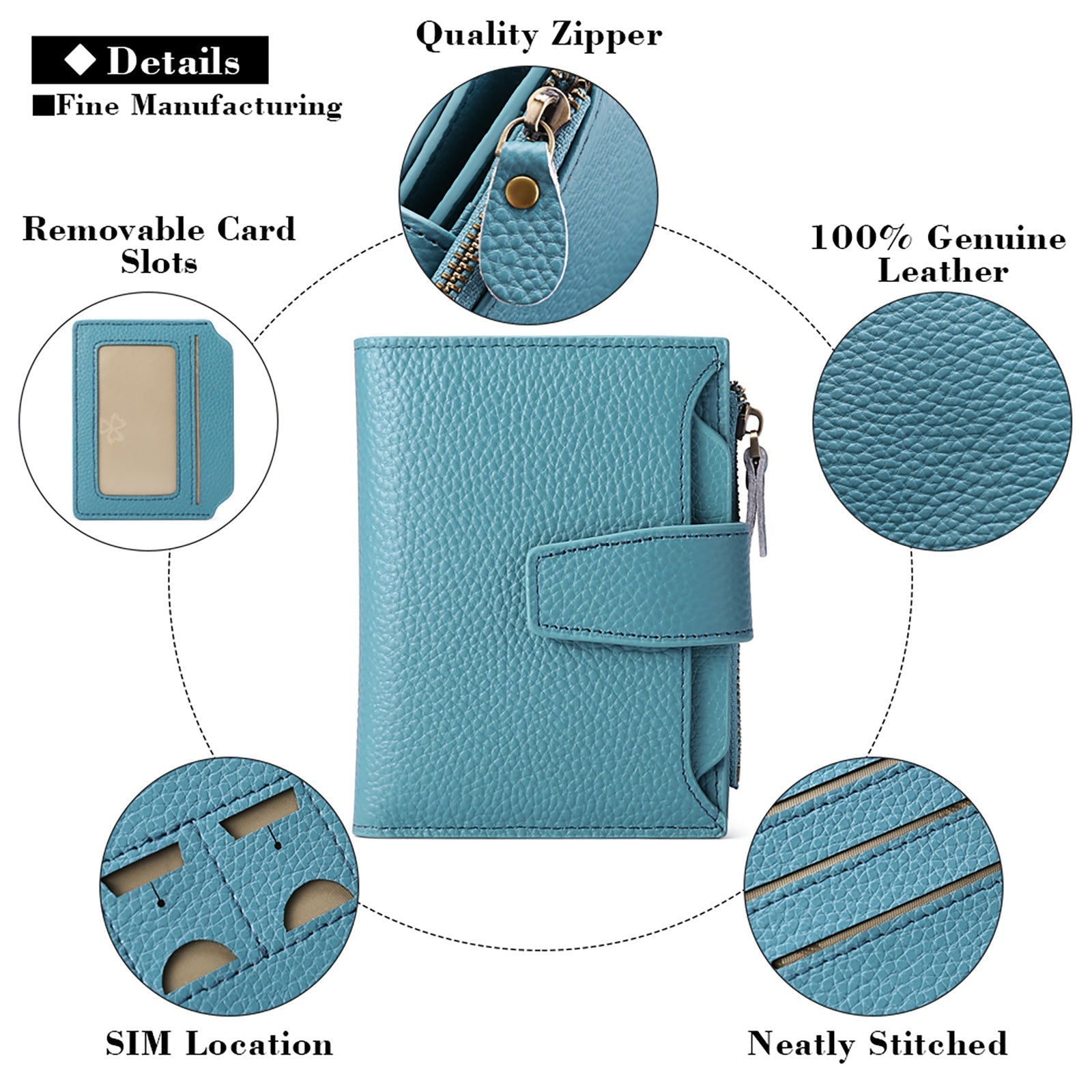 Premium leather wallet for women in navy blue