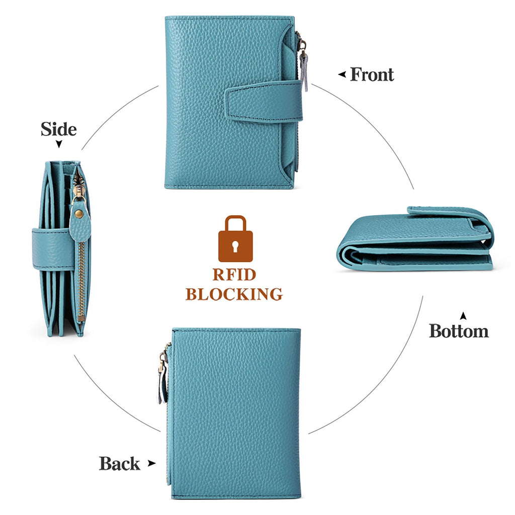 Compact multi-functional leather wallet with RFID protection
