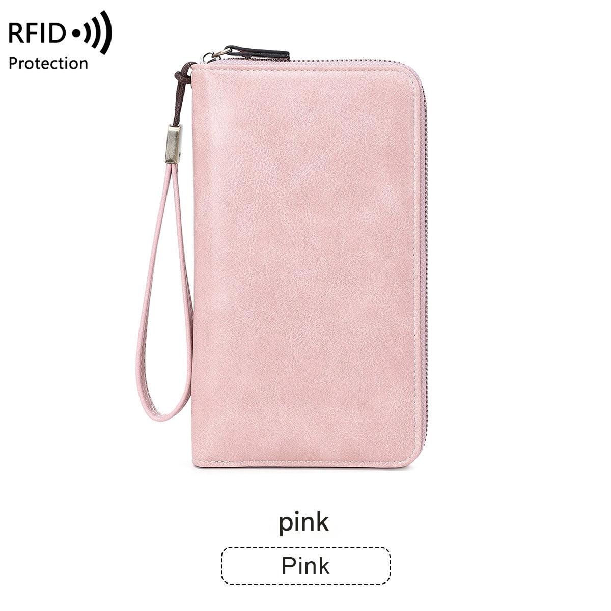 Wine red RFID-blocking wallet displayed elegantly