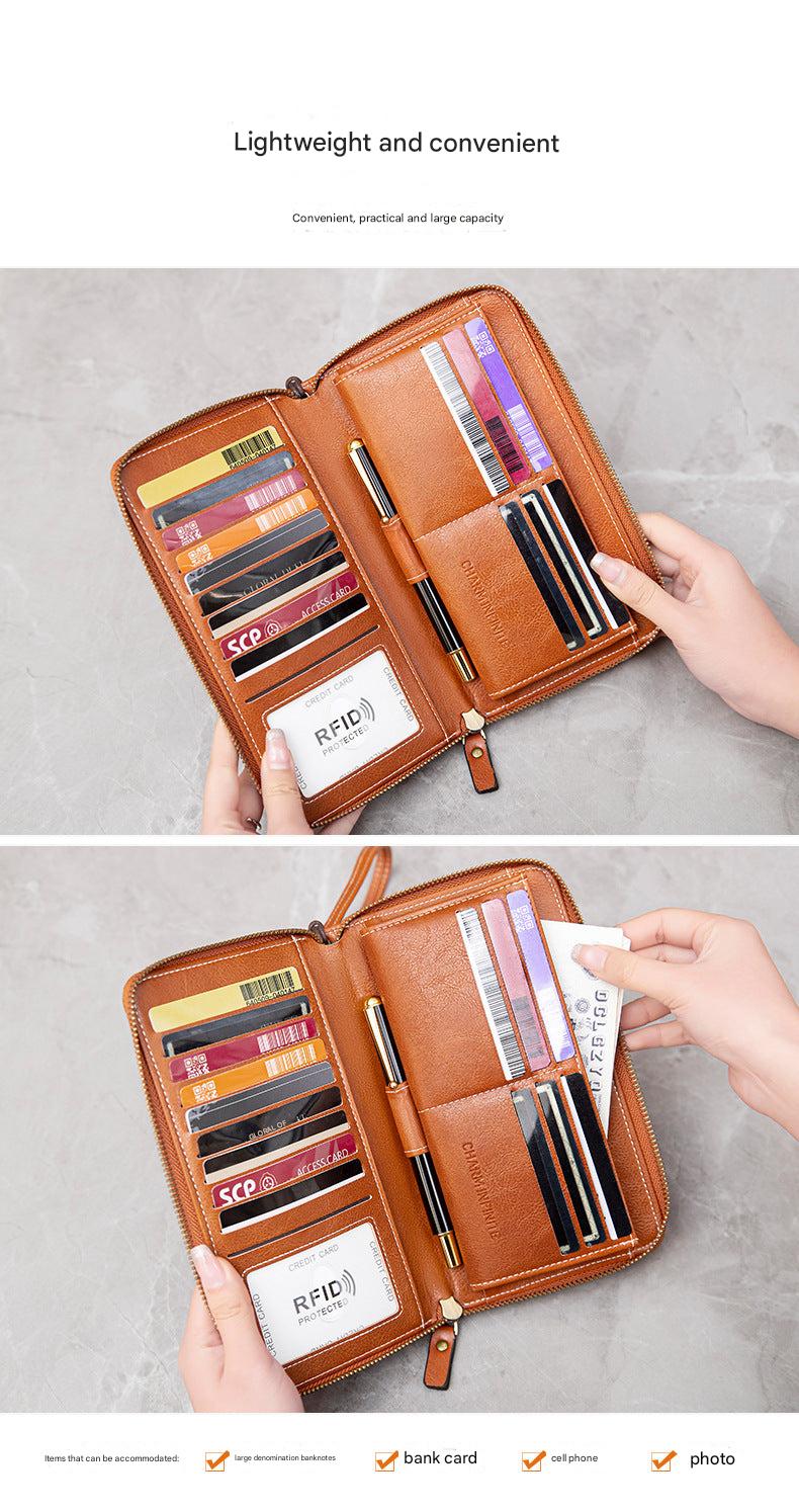 Spacious compartment of RFID-blocking wallet for women