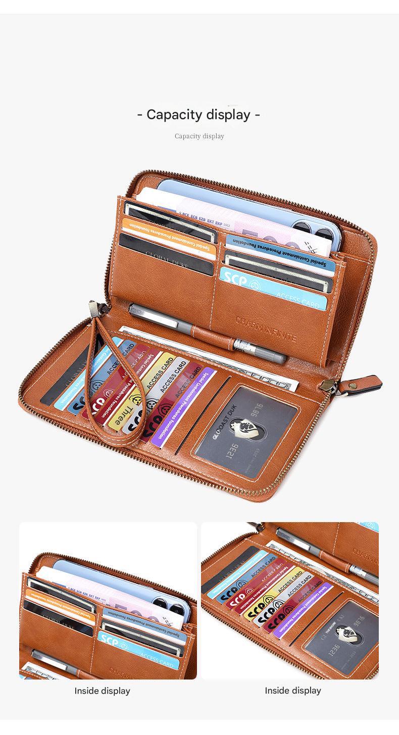 Light blue RFID-blocking wallet for women showing card slots