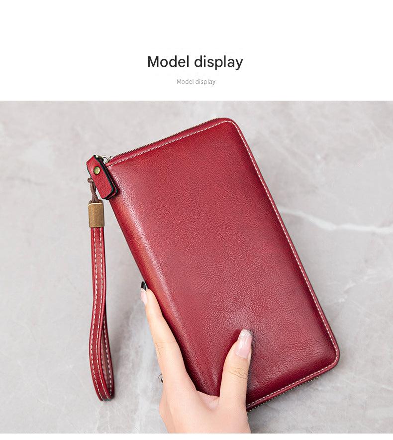 Wine red RFID-blocking wallet displayed elegantly