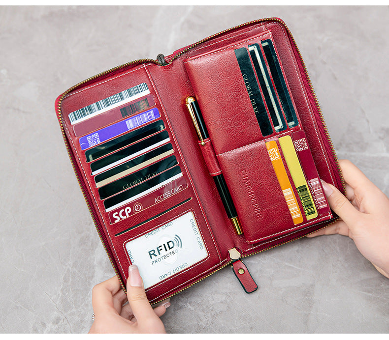 Stylish RFID-blocking women's wallet in brown colour
