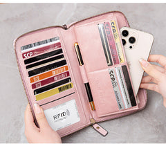 Multi-card slots in RFID-blocking wallet for women