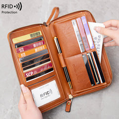 Spacious compartment of RFID-blocking wallet for women