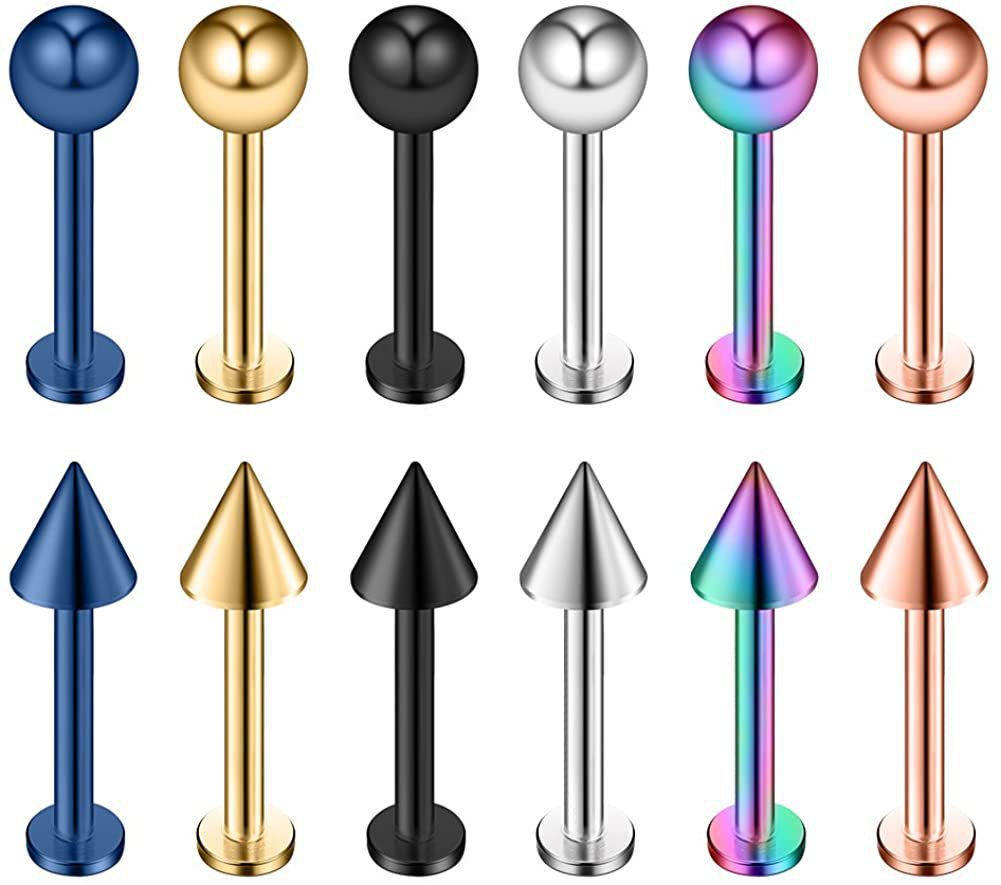 Close-up of titanium lip piercing stud design 2