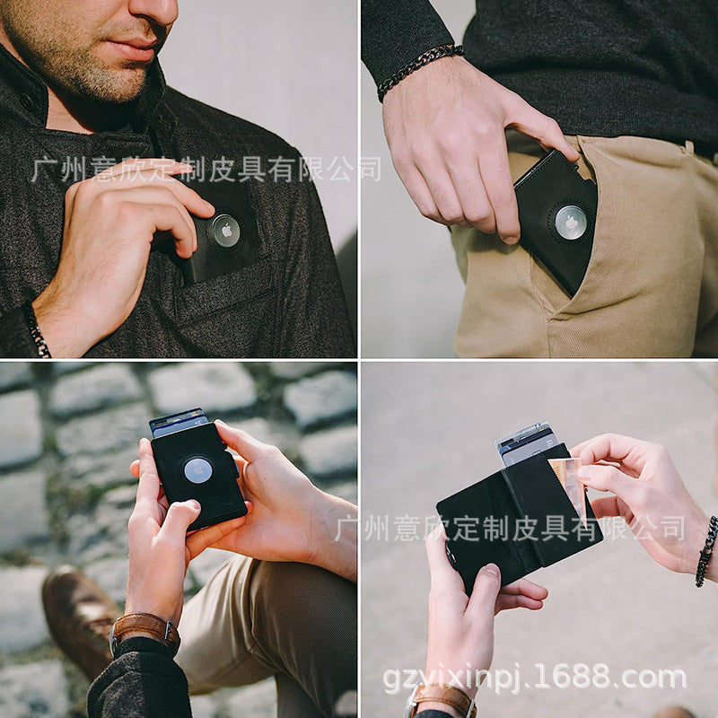 Leather wallet in black colour with AirTag tracker
