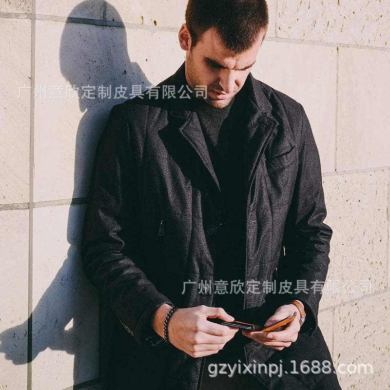 Stylish leather wallet in use for everyday tasks