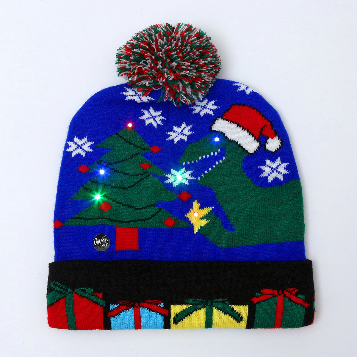 family wearing colourful winter beanie hats