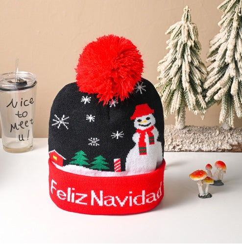 family wearing colourful winter beanie hats