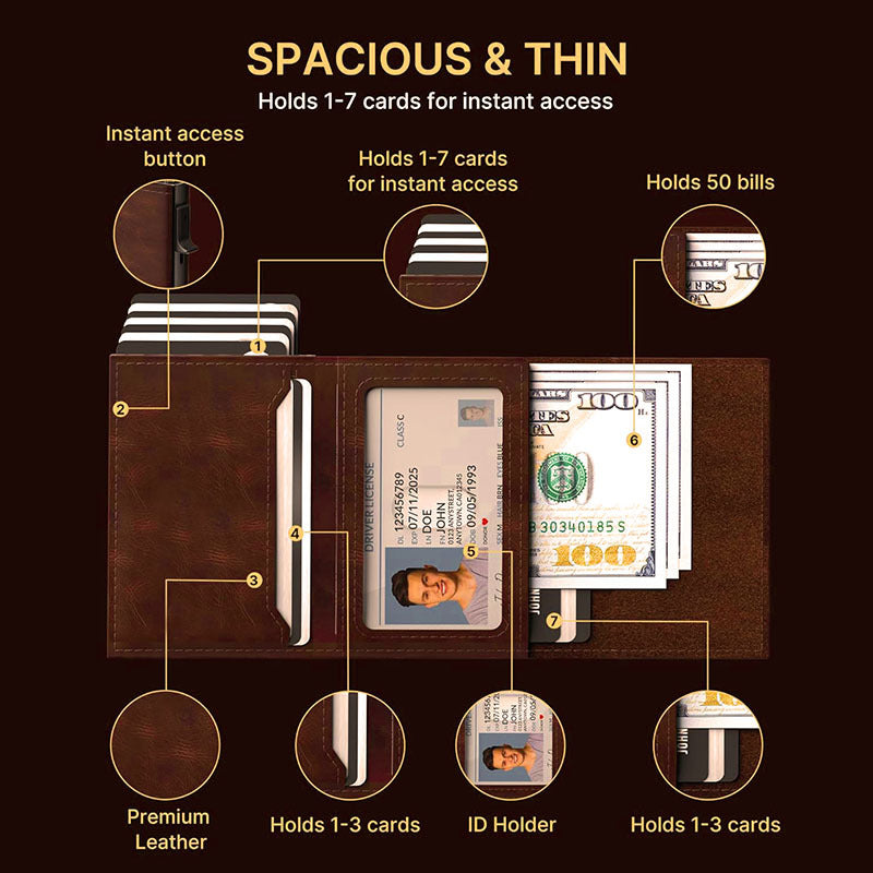 Close-up of wallet stitching and materials