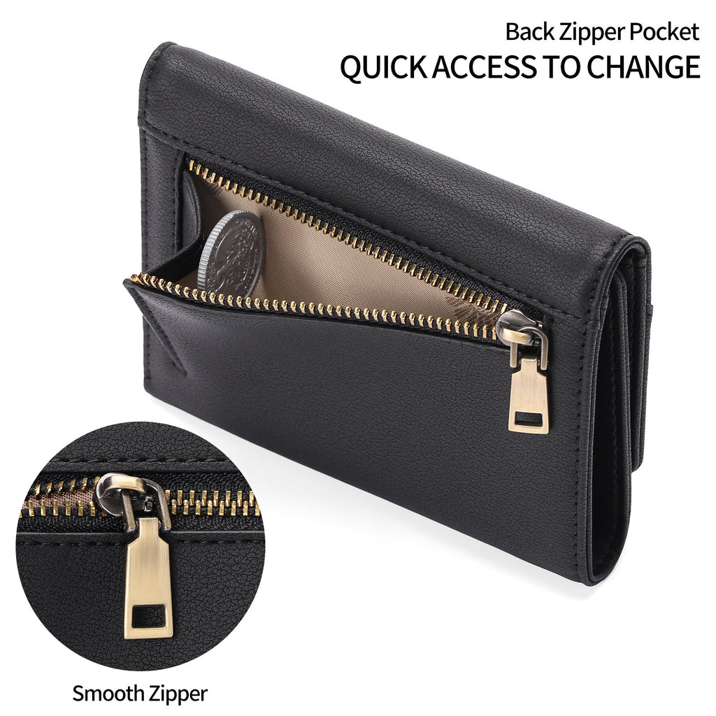 Trendy dark green tri-fold wallet for women
