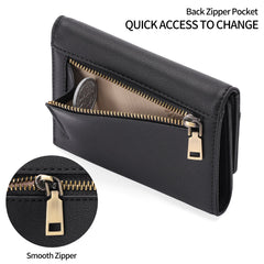 Trendy dark green tri-fold wallet for women