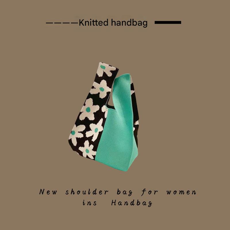 Overhead view of a stylish knitted bag
