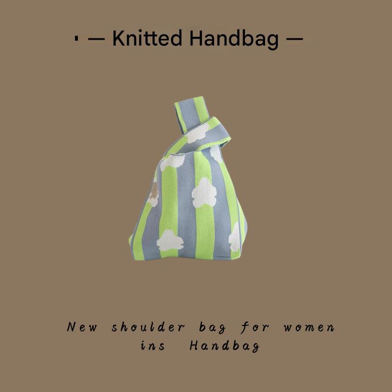 Overhead view of a stylish knitted bag