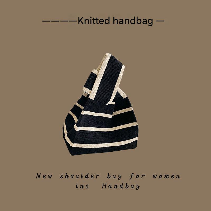 Knitted tote bag with stripe pattern