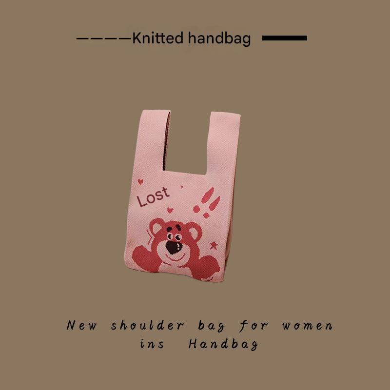 Overhead view of a stylish knitted bag