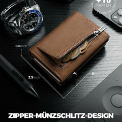 Ultra-Thin RFID-Blocking Leather Wallet - Brown