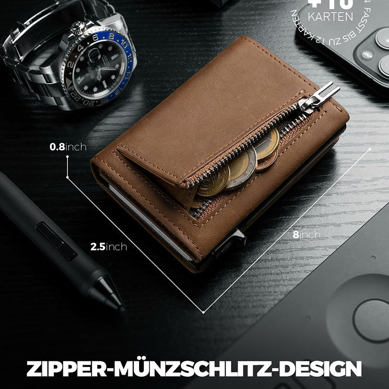 Ultra-Thin RFID-Blocking Leather Wallet - Brown