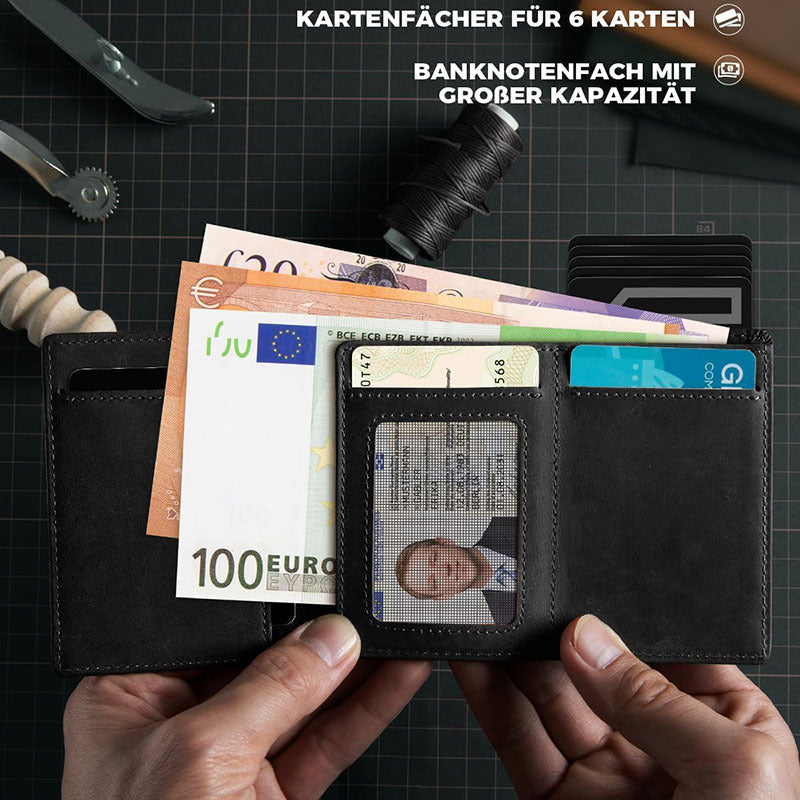 Ultra-Thin RFID-Blocking Leather Wallet - Black